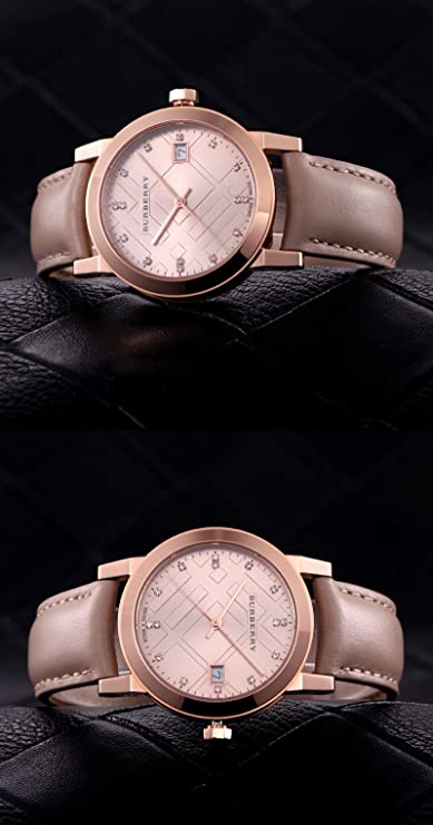 Burberry The City Diamonds Gold Dial Beige Leather Strap Watch for Women - BU9131