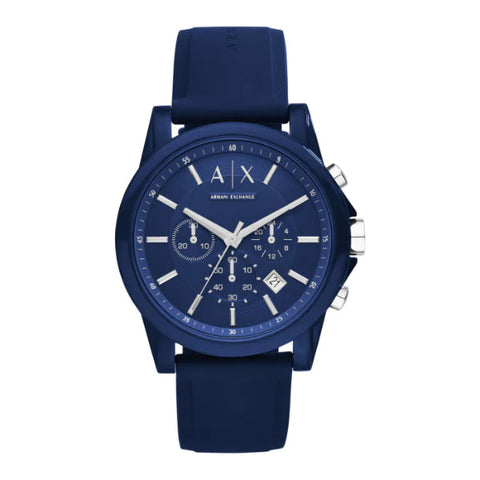 Shop Authentic Armani Exchange Outerbanks Chronograph Blue Dial Blue Silicone Strap Watch For Men - AX1327 - Luxxuri