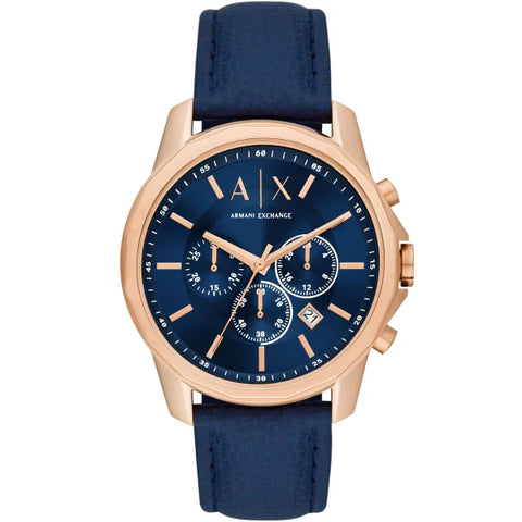 Shop Authentic Armani Exchange Banks Chronograph Blue Dial Blue Leather Strap Watch For Men - AX1723 - Luxxuri