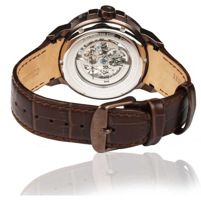 Maserati Ingegno Automatic Skeleton White Dial Brown Leather Strap Watch For Men - R8821119003