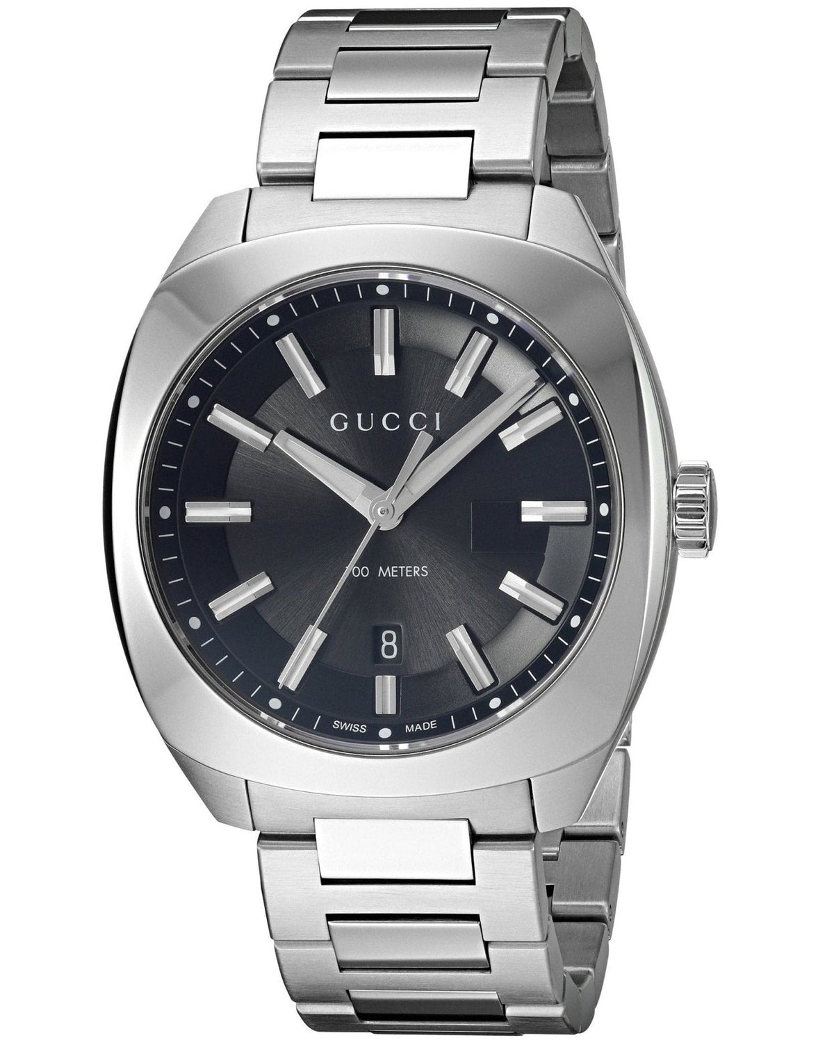 Gucci GG2570 Quartz Black Dial Silver Steel Strap Watch For Men - YA142301