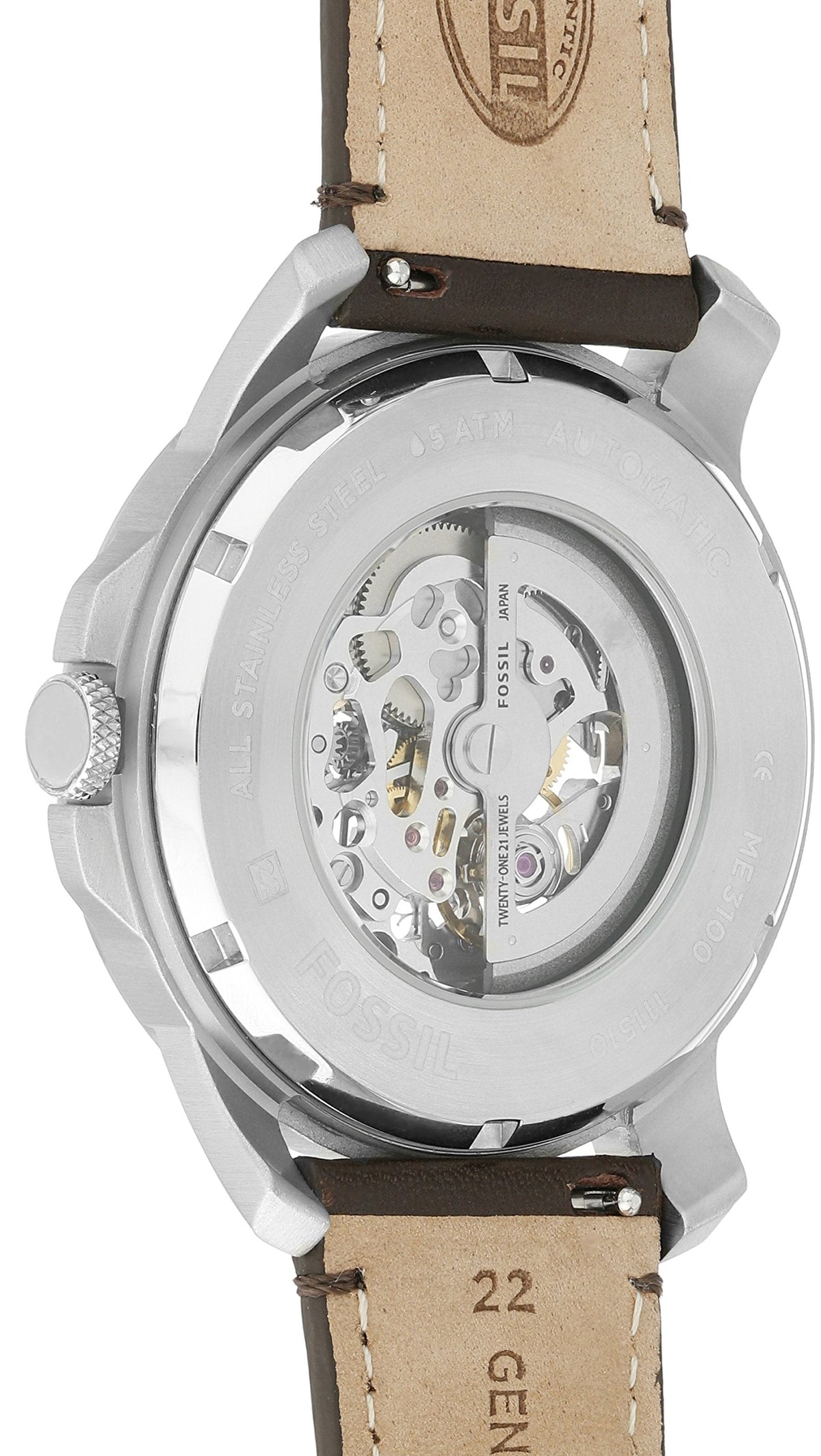 Fossil Grant Automatic Skeleton Black Dial Brown Leather Strap Watch for Men - ME3100