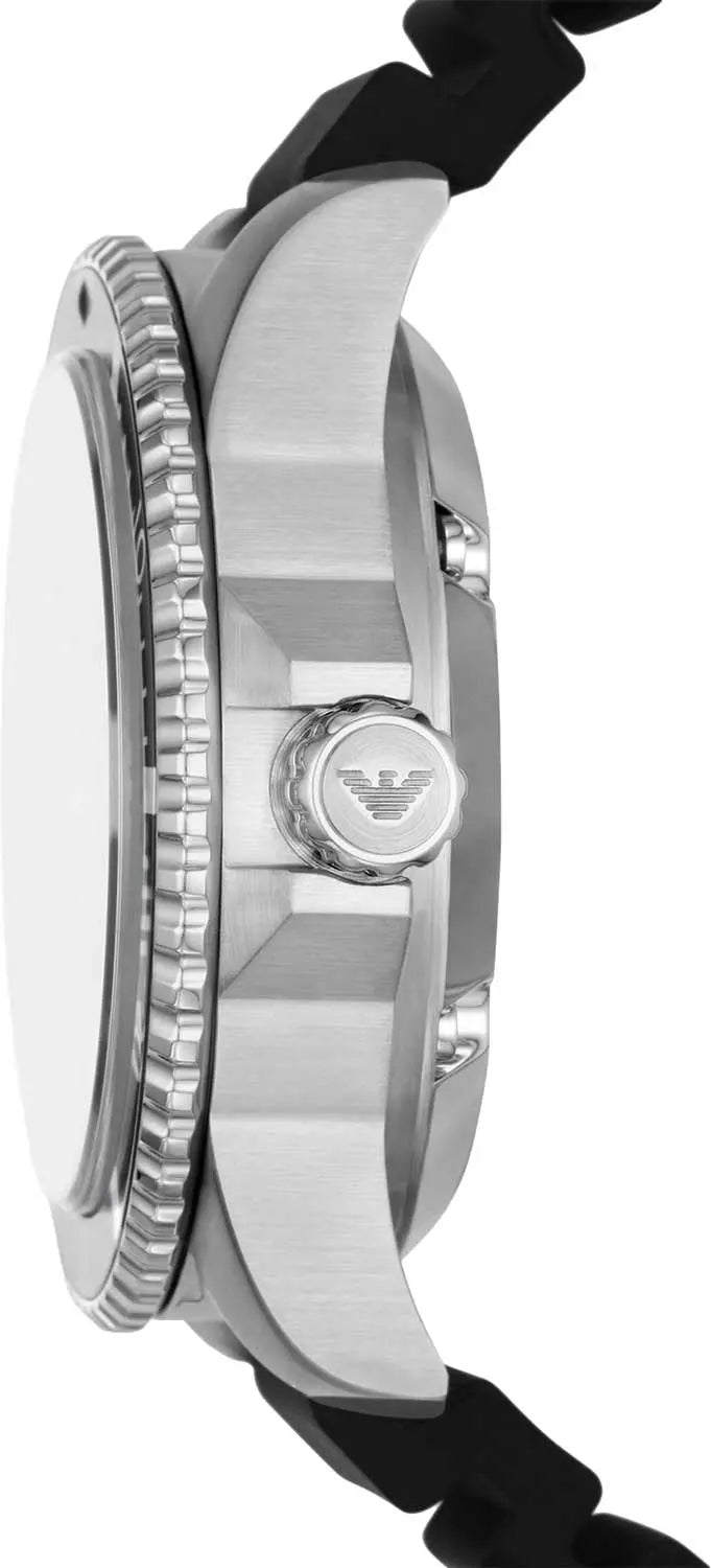 Emporio Armani Sea Explorer Meccanico Automatic Black Dial Black Silicone Strap Watch For Men - AR60062