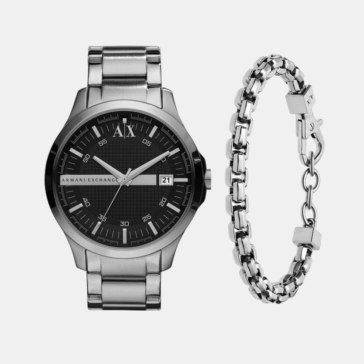 Shop Authentic Armani Exchange Hampton Chronograph Black Dial Silver Steel Strap Watch For Men - AX2103 - Luxxuri