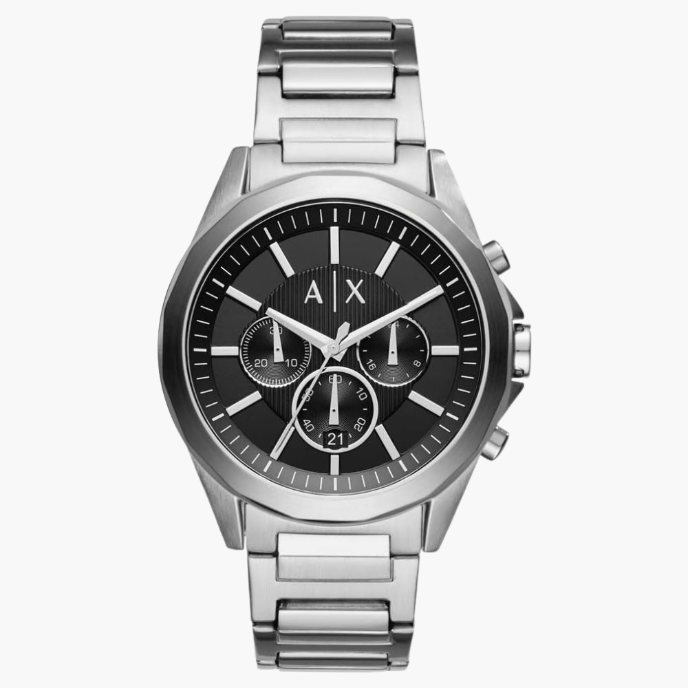 Shop Authentic Armani Exchange Drexler Chronograph Black Dial Silver Steel Strap Watch for Men - AX2600 - Luxxuri