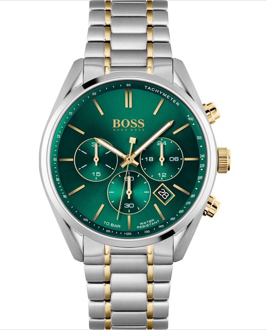 Shop Authentic Hugo Boss Champion Green Dial Silver Steel Strap Watch for Men - 1513878 - Luxxuri