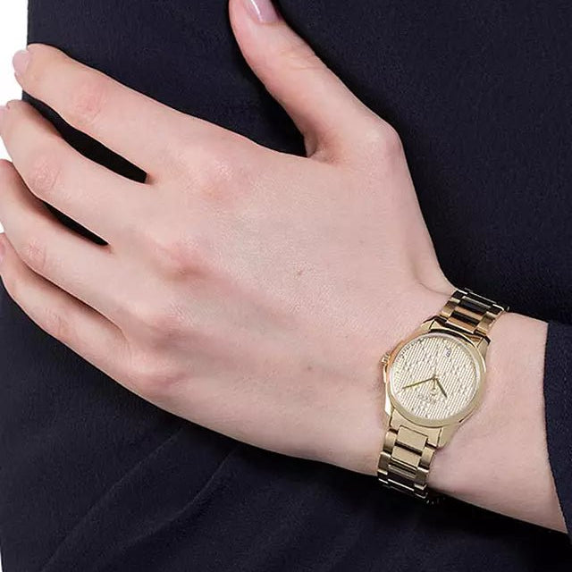 Gucci G Timeless Gold Dial Gold Steel Strap Watch For Women - YA126553