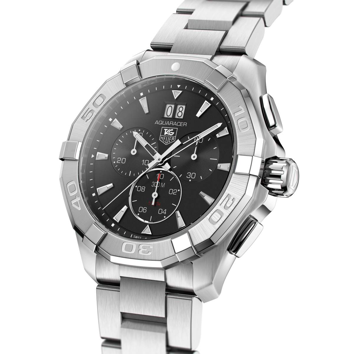 Tag Heuer Aquaracer Chronograph Black Dial Silver Steel Strap Watch for Men - CAY1110.BA0927