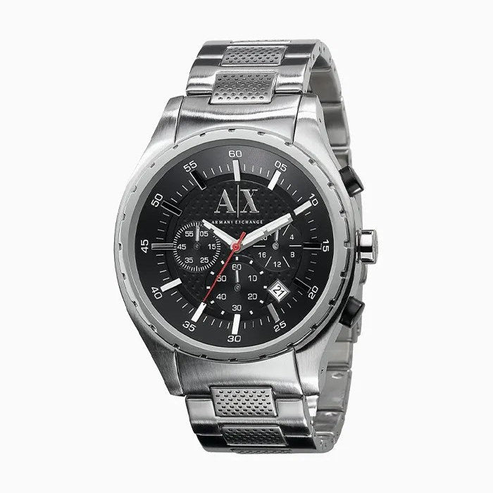 Shop Authentic Armani Exchange Miami Chronograph Black Dial Silver Steel Strap Watch For Men - AX1057 - Luxxuri