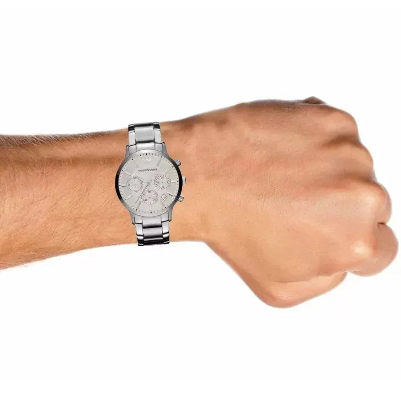 Emporio Armani Renato Chronograph White Dial Silver Steel Strap Watch for Women - AR2459