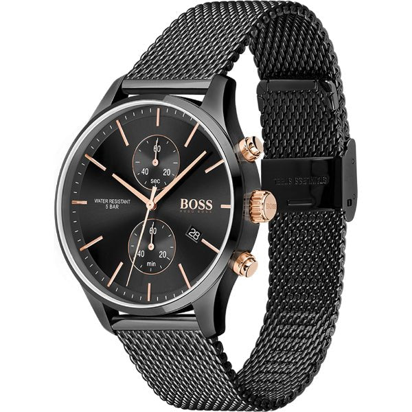 Hugo Boss Associate Chronograph Black Dial Black Mesh Bracelet Watch for Men - 1513811