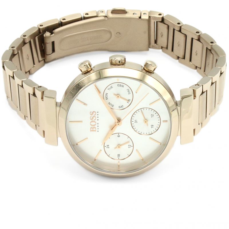 Hugo Boss Flawless Chronograph Silver Dial Rose Gold Steel Strap Watch for Women -1502531