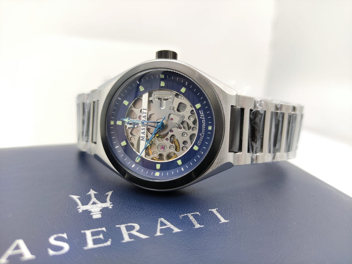 Maserati Triconic Automatic Skeleton Blue Dial Watch For Men - R8823139001