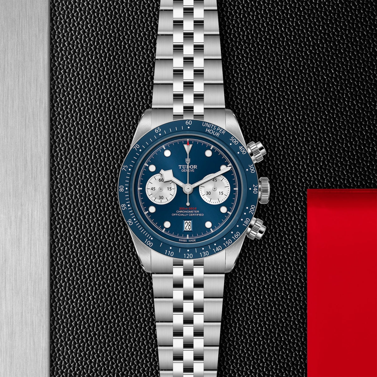 Tudor Black Bay Chrono Blue Dial Silver Steel Strap Watch for Men - M79360B-0002