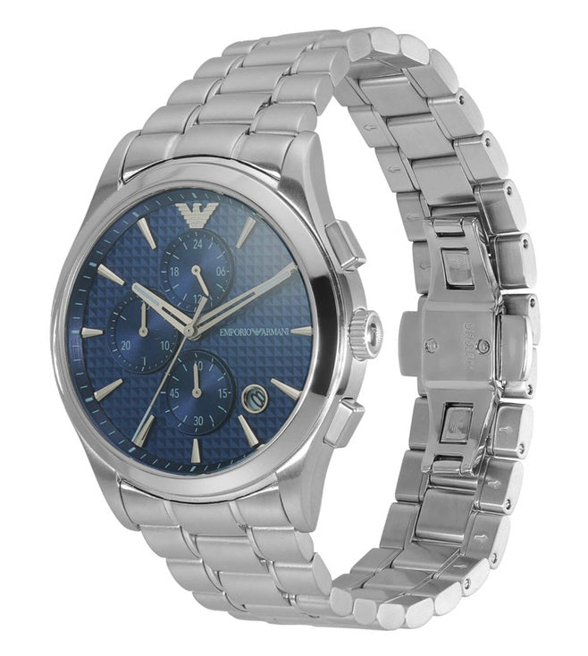 Emporio Armani Renato Chronograph Blue Dial Silver Steel Strap Watch For Men - AR11528
