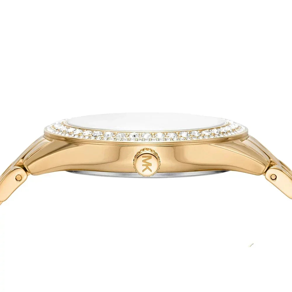 Michael Kors Harlowe Three-Hand Quartz Gold Dial Gold Steel Strap Watch For Women - MK4709