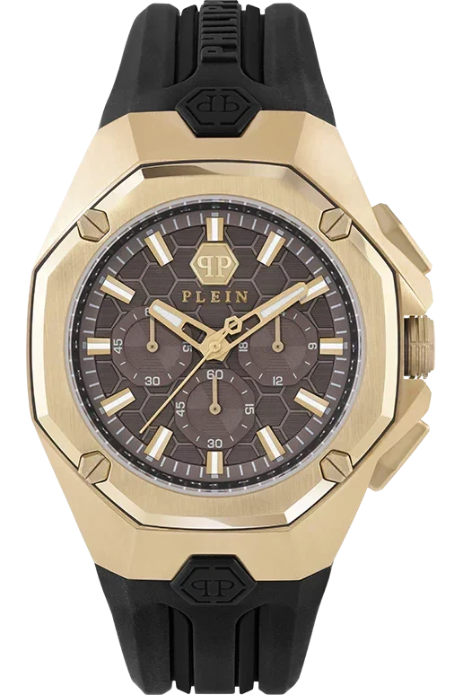 Philipp Plein Hyper Sport Chronograph Brown Dial Black Silicone Strap Watch for Men - PWTBA0423