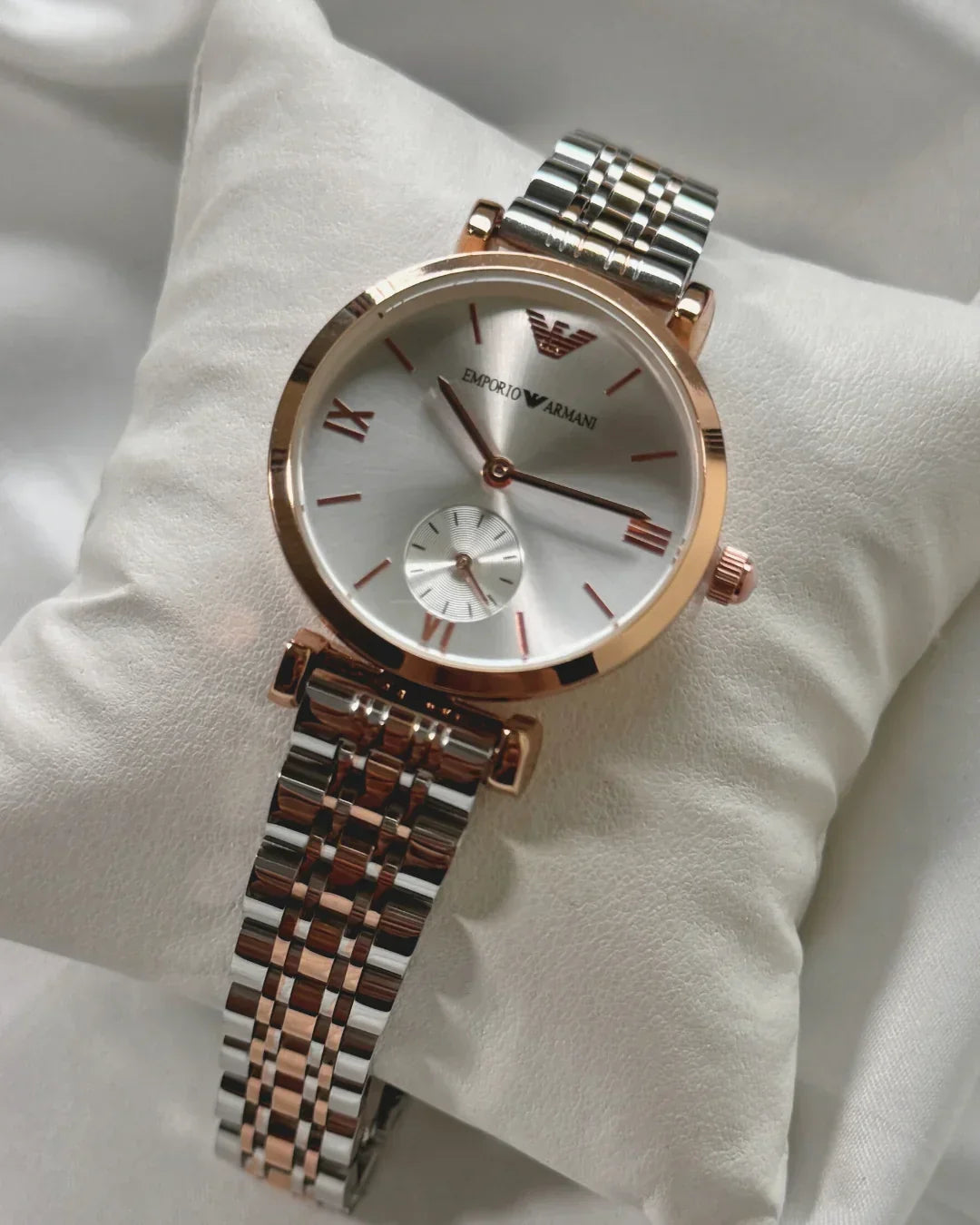 Emporio Armani Classic Beige Dial Two Tone Steel Strap Watch for Men - AR2070