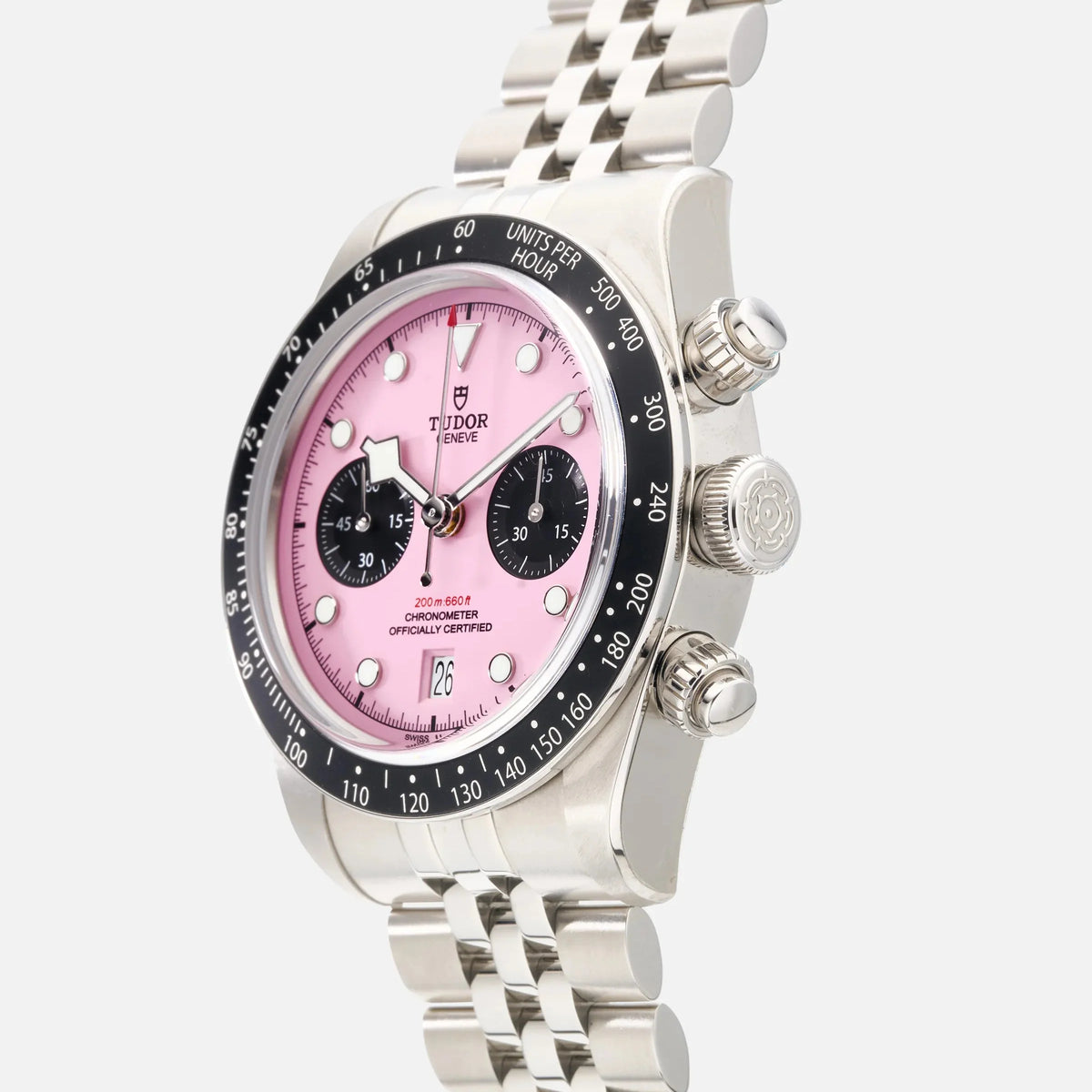 Tudor Black Bay Chrono Pink Dial Silver Steel Strap Watch for Men - M79360N-0019