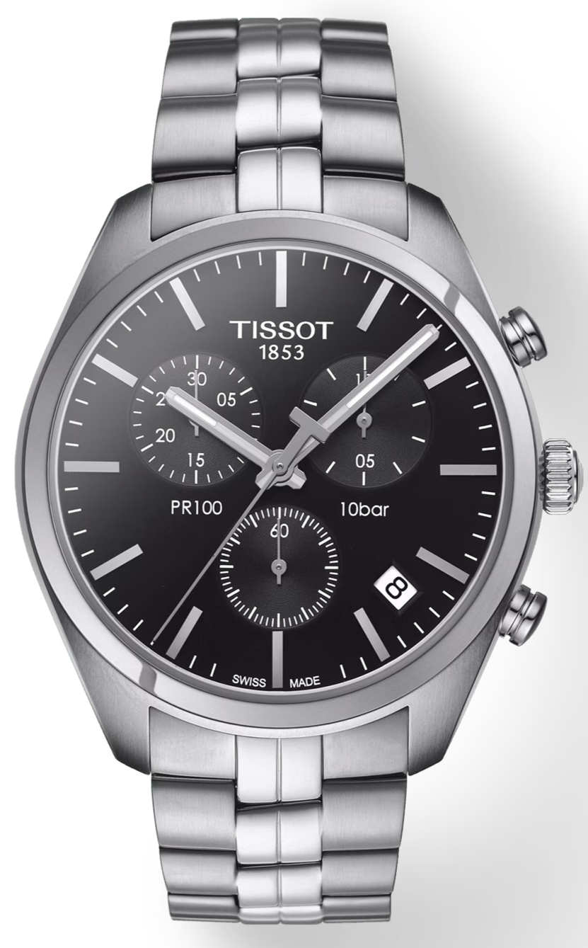 Shop Authentic Tissot T Classic PR 100 Chronograph Black Dial Silver Steel Strap Watch for Men - T101.417.11.051.00 - Luxxuri