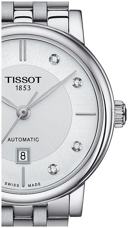Tissot T Classic Carson Premium White Diamonds Dial Silver Steel Strap Watch for Women - T1222071103600