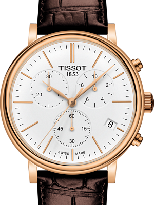 Shop Authentic Tissot Carson Premium Chronograph White Dial Brown Leather Strap Watch For Men - T122.417.36.011.00 - Luxxuri