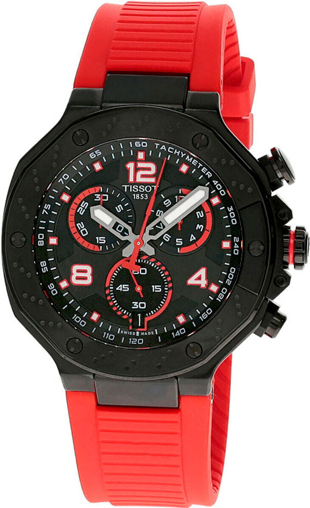 Shop Authentic Tissot T Race Chronograph Black Dial Red Rubber Strap Watch For Men - T141.417.37.057.01 - Luxxuri