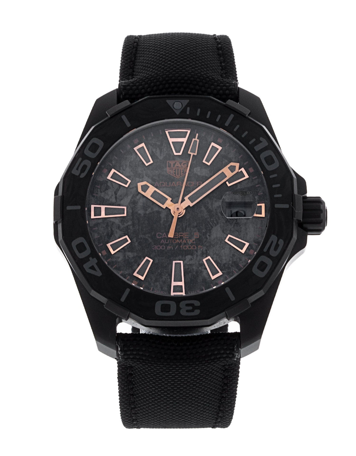 Tag Heuer Aquaracer Calibre 5 Black NATO Strap Carbon Dial Watch for Men - WBD218A.FC6445