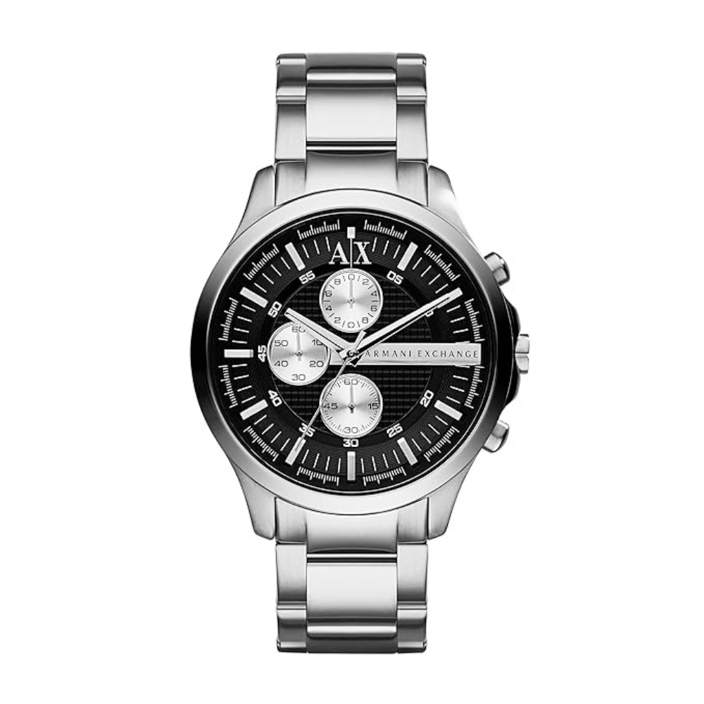 Shop Authentic Armani Exchange Hampton Chronograph Black Dial Silver Steel Strap Watch For Men - AX2152 - Luxxuri