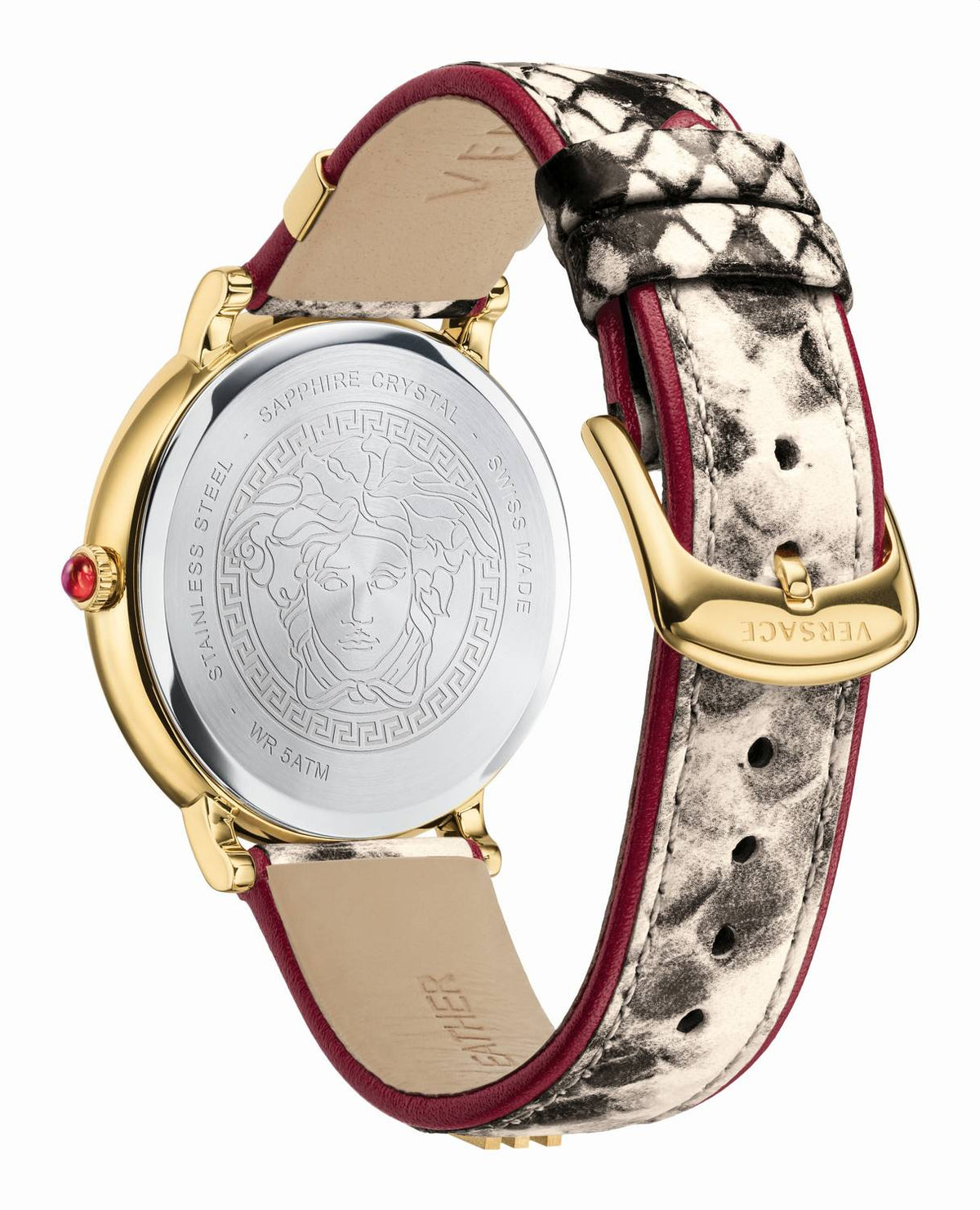 Versace V Circle Quartz White Dial Brown Leather Strap Watch For Women - VBP08017
