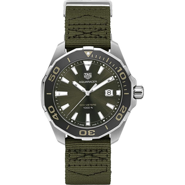 Shop Authentic Tag Heuer Aquaracer Black Dial Khakhi Green NATO Strap Watch for Men - WAY101E.FC8222 - Luxxuri