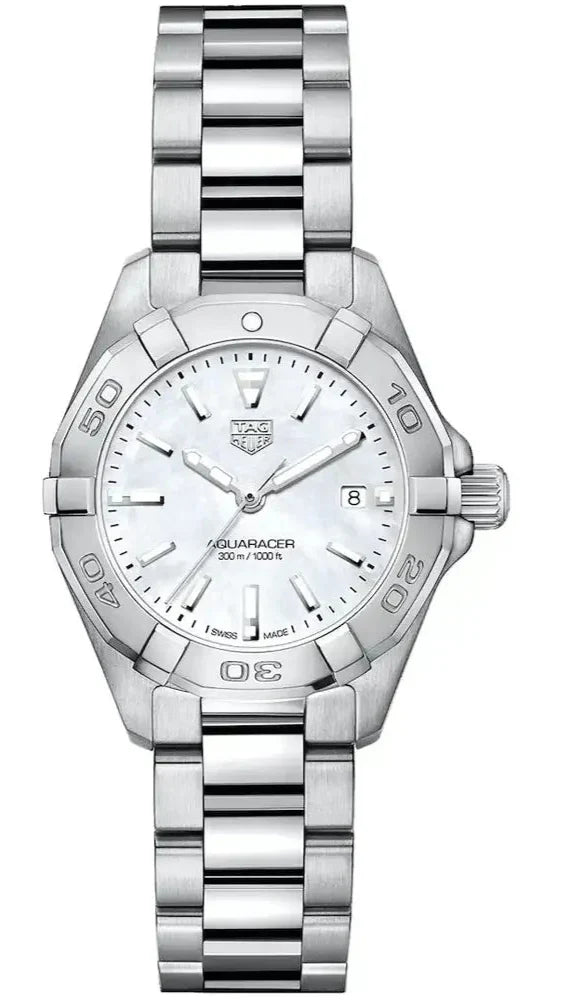 Shop Authentic Tag Heuer Aquaracer Quartz Mother of Pearl White Dial Silver Steel Strap Watch for Women - WBD1411.BA0741 - Luxxuri