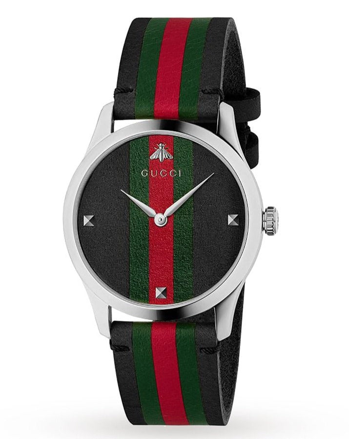 Shop Authentic Gucci G Timeless Quartz Black Dial Multicolored Black Leather Strap Watch For Men - YA1264079 - Luxxuri