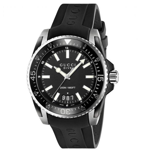 Shop Authentic Gucci Dive Analog Quartz Black Dial Black Rubber Strap Watch For Men - YA136204 - Luxxuri
