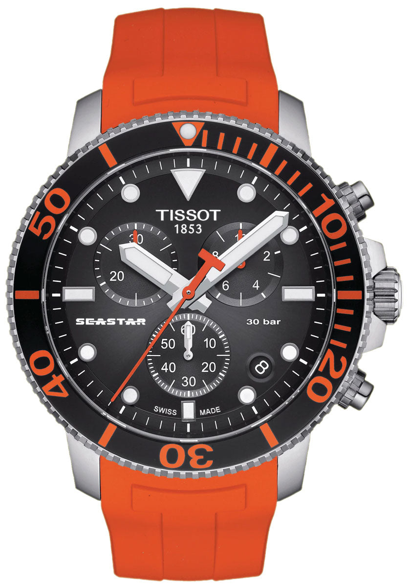 Shop Authentic Tissot Seastar 1000 Chronograph Black Dial Orange Rubber Strap Watch For Men - T120.417.17.051.01 - Luxxuri