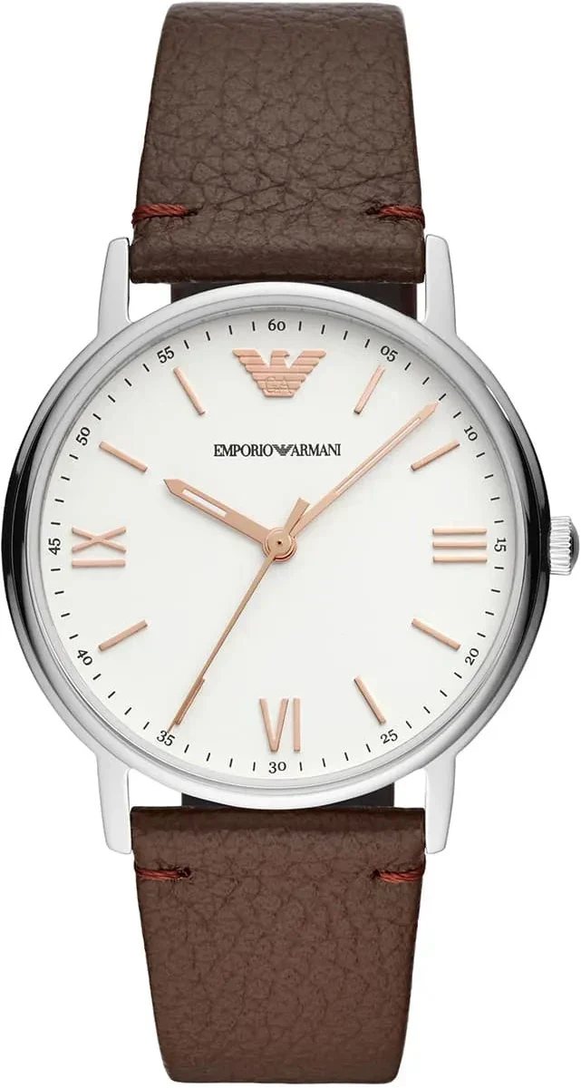 Emporio Armani Kappa Silver Dial Brown Leather Strap Watch for Men - AR11173