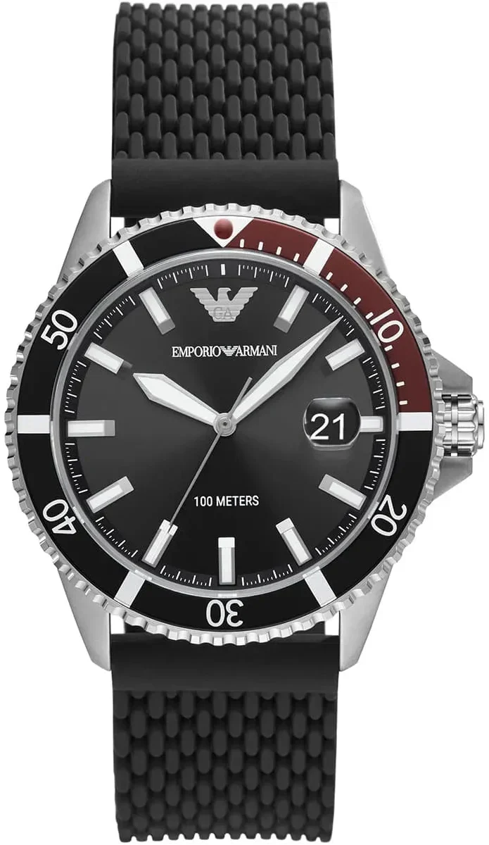 Emporio Armani Diver Black Dial Black Silicon Strap Watch for Men - AR11341