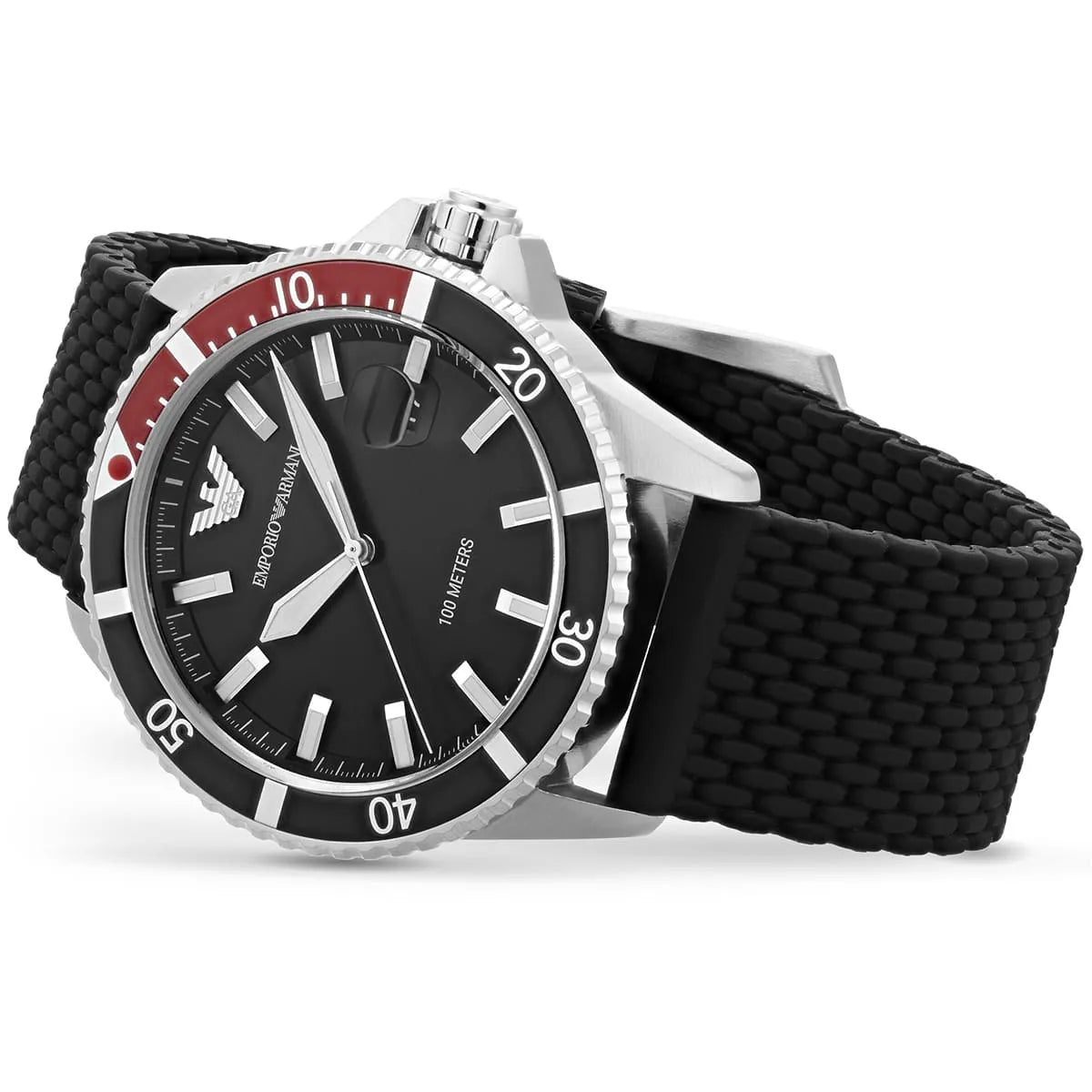Emporio Armani Diver Black Dial Black Silicon Strap Watch for Men - AR11341