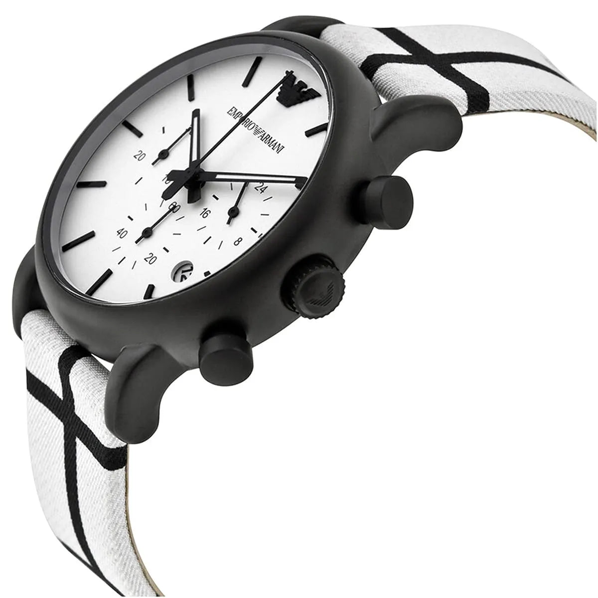 Emporio Armani Luigi Large Chronograph White Dial Two Tone Fabric Strap Watch for Men- AR1859