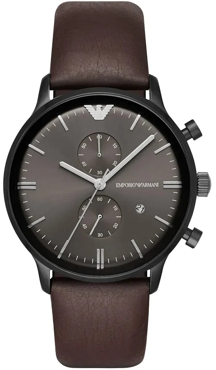 Emporio Armani Retro Chronograph Brown Dial Brown Leather Strap Watch for Men - AR1932