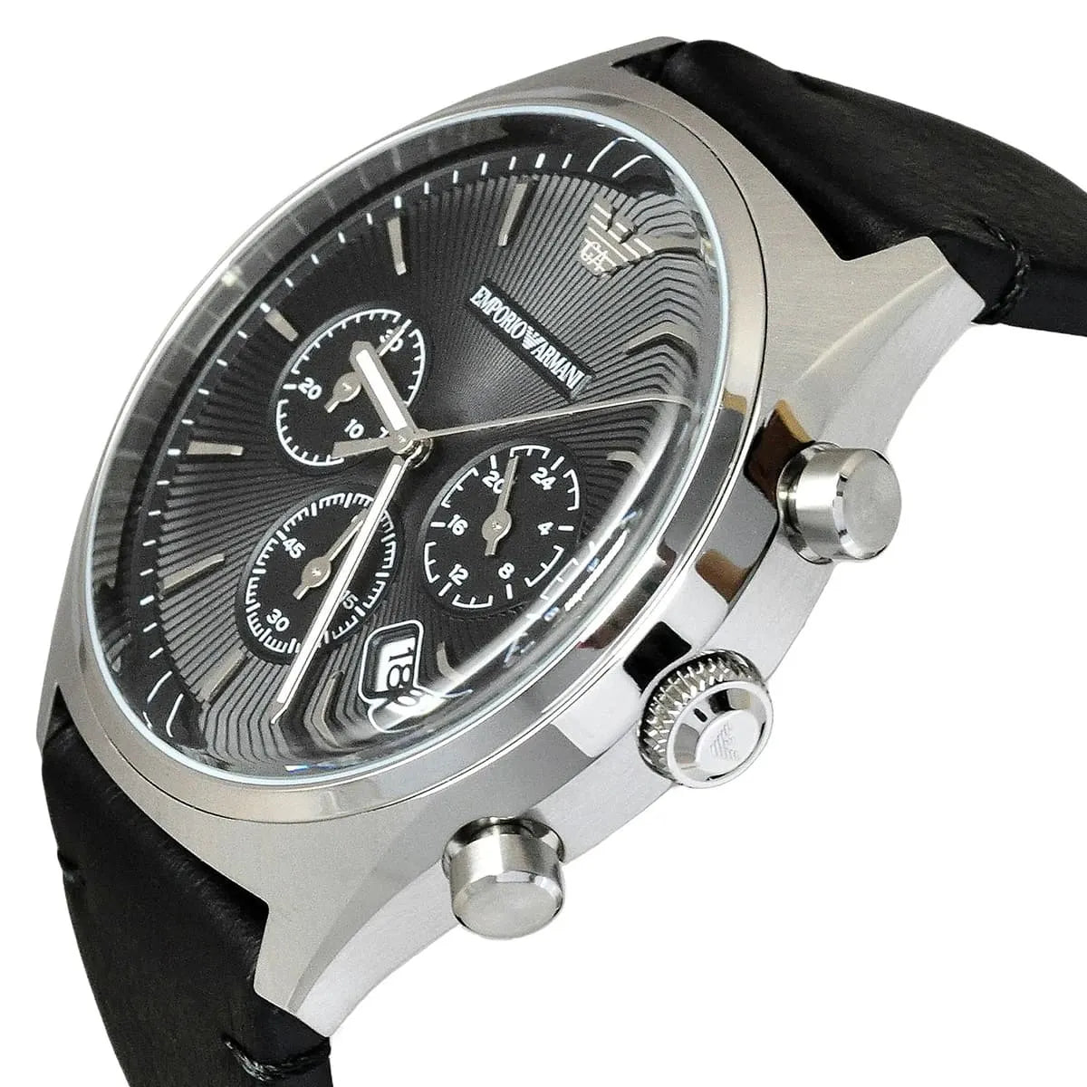 Emporio Armani Zeta Chronograph Black Dial Black Leather Strap Watch for Men - AR1975
