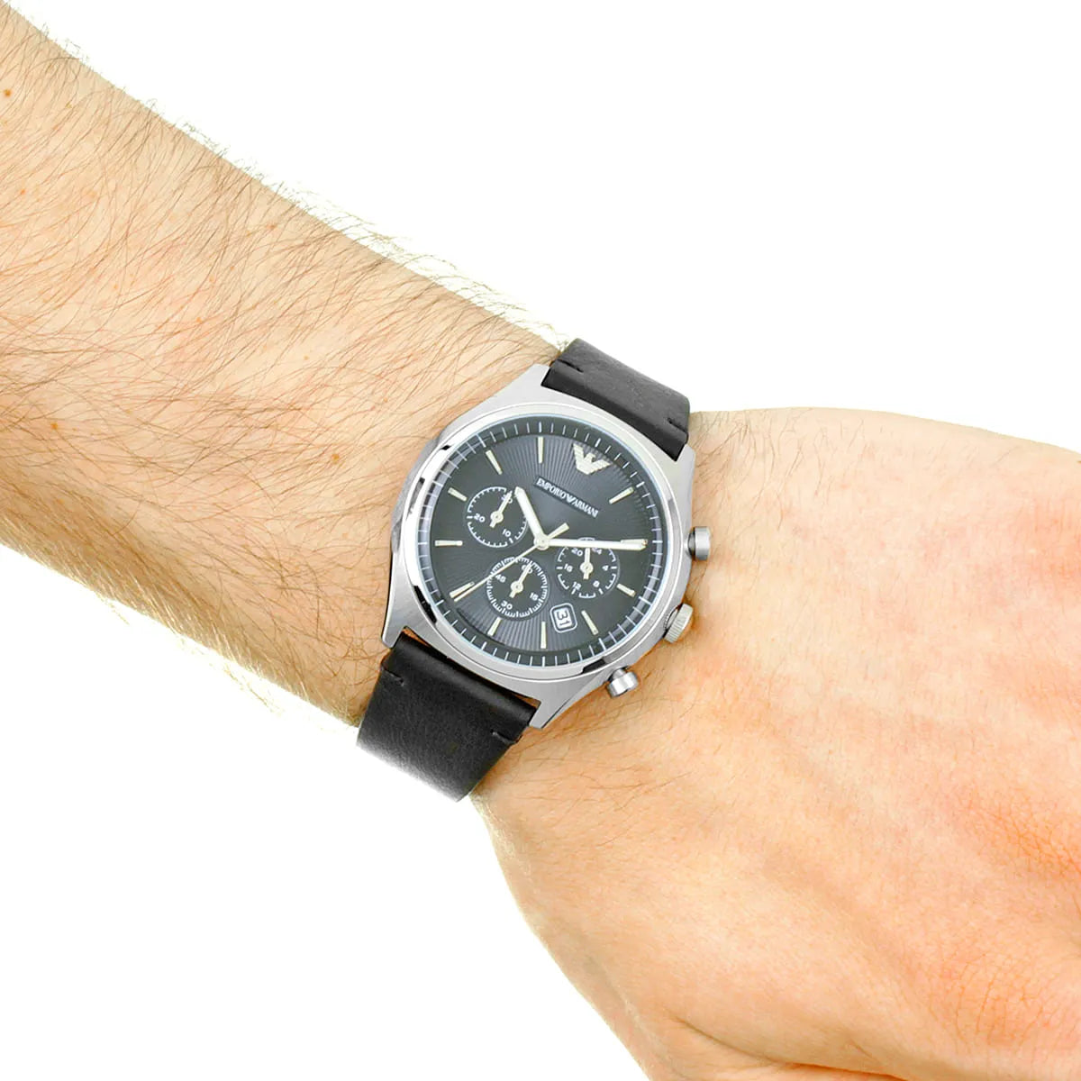 Emporio Armani Zeta Chronograph Black Dial Black Leather Strap Watch for Men - AR1975