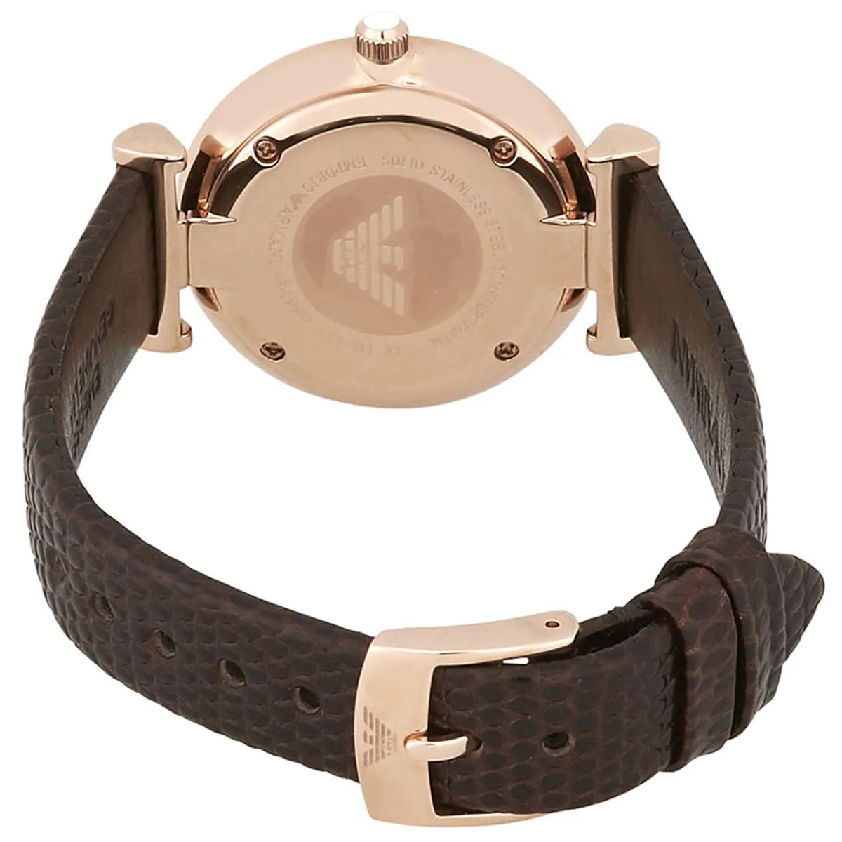 Emporio Armani Gianni T-Bar Silver Dial Brown Leather Strap Watch for Women - AR1990