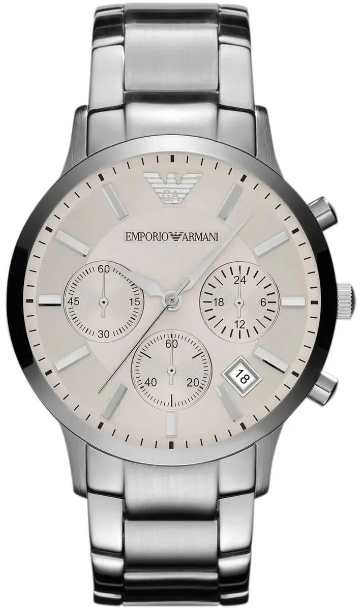 Emporio Armani Renato Chronograph White Dial Silver Steel Strap Watch for Women - AR2459