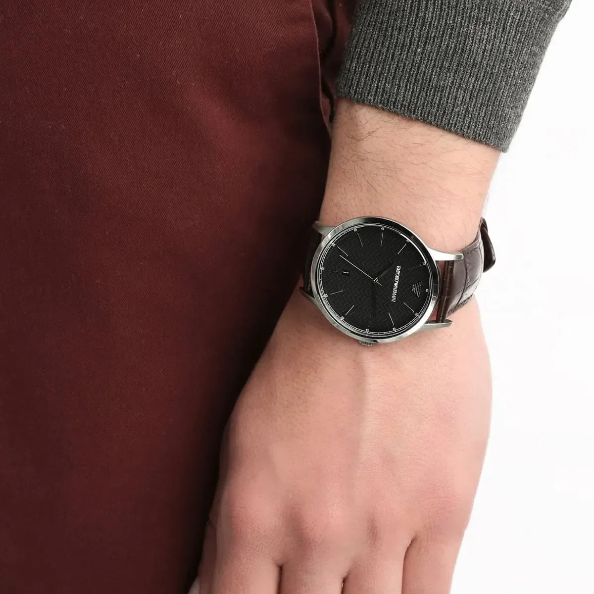 Emporio Armani Renato Large Black Dial Brown Leather Strap Watch for Men - AR2480