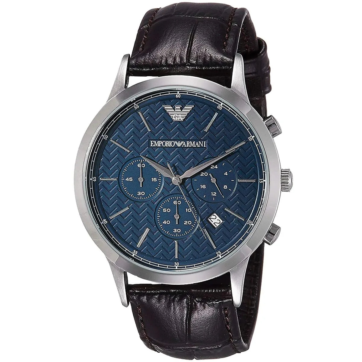 Emporio Armani Renato Chronograph Blue Dial Black Leather Strap Watch for Men - AR2494