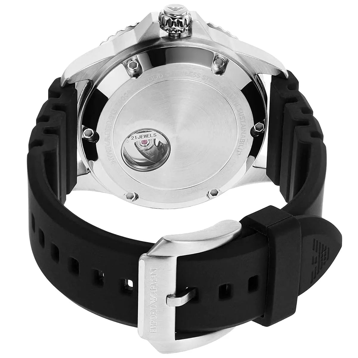 Emporio Armani Sea Explorer Meccanico Automatic Black Dial Black Silicone Strap Watch For Men - AR60062