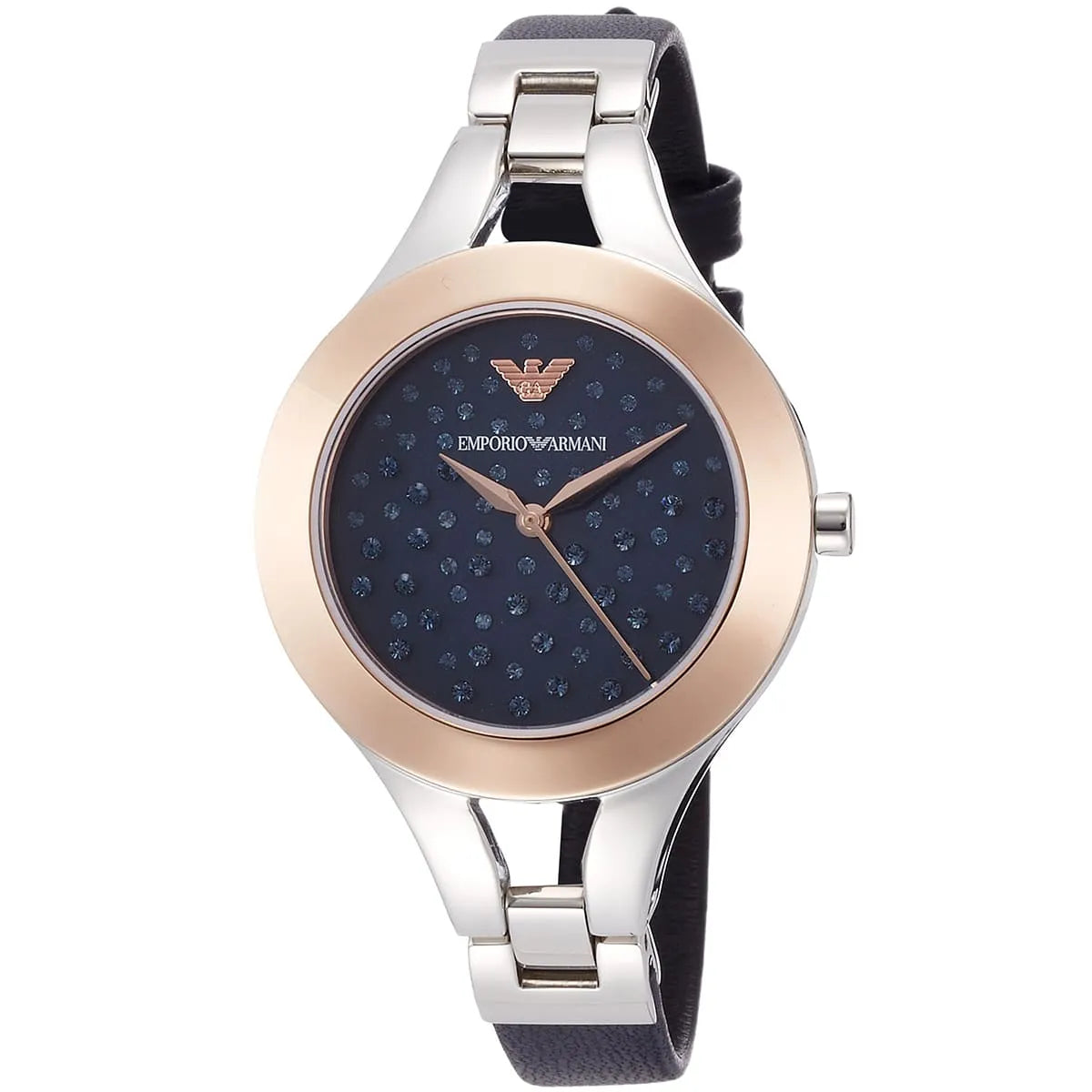 Emporio Armani Chiara Two Tone Dial Black Leahter Strap Watch for Women - AR7436