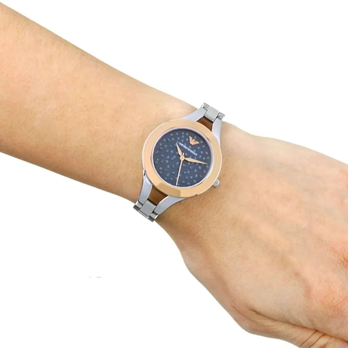 Emporio Armani Chiara Two Tone Dial Black Leahter Strap Watch for Women - AR7436