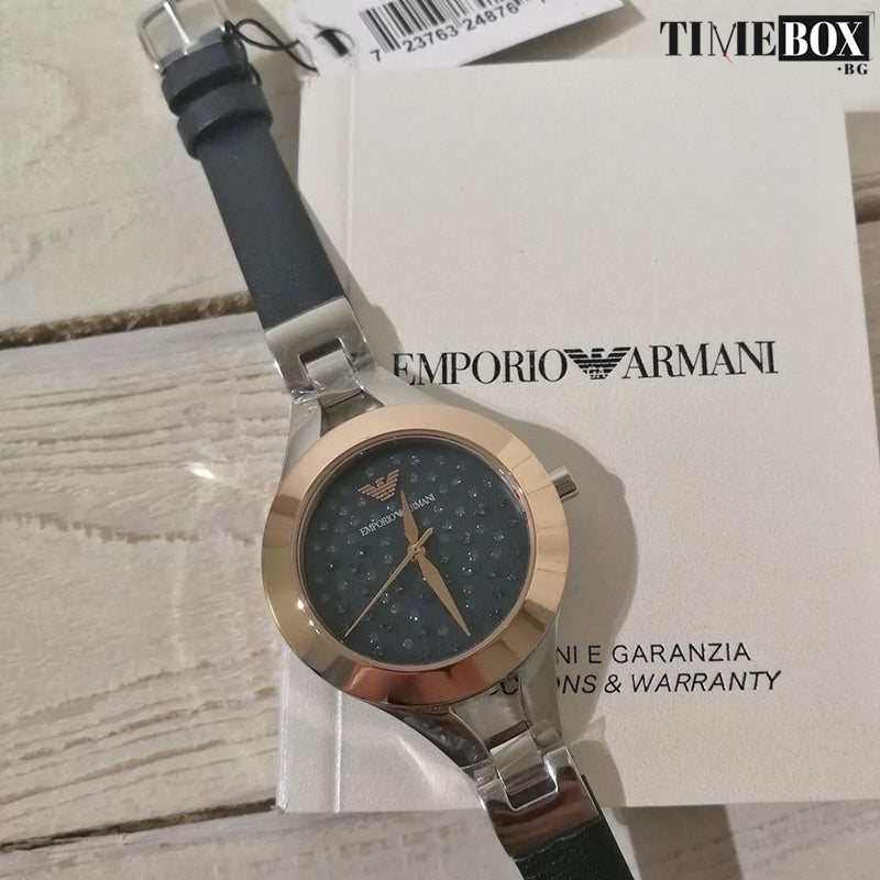 Emporio Armani Chiara Two Tone Dial Black Leahter Strap Watch for Women - AR7436